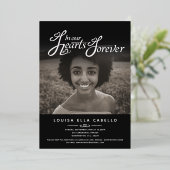 メモリアルハート写真葬儀ブラック金ゴールド 箔招待状 (立ち正面)