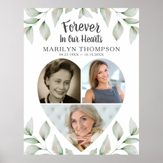 メモリアルハート形3枚の写真緑 ポスター (正面)