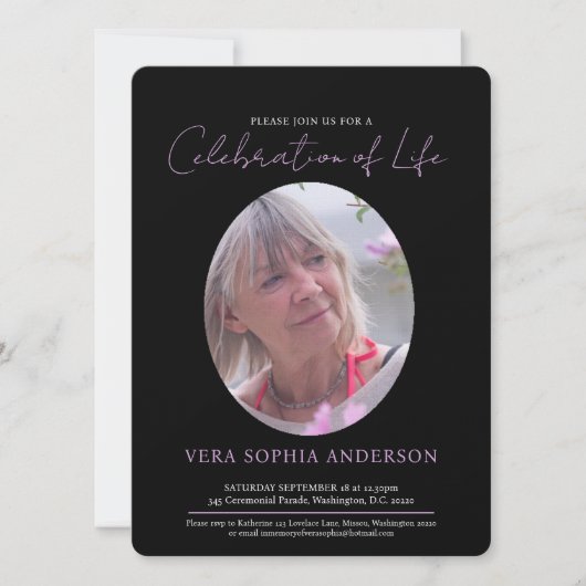 メモリアルハート楕円形フォト白黒 招待状 (正面)