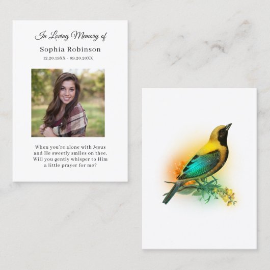 メモリアルバードフォト葬儀祈りの言葉カード 名刺 (正面/裏面)