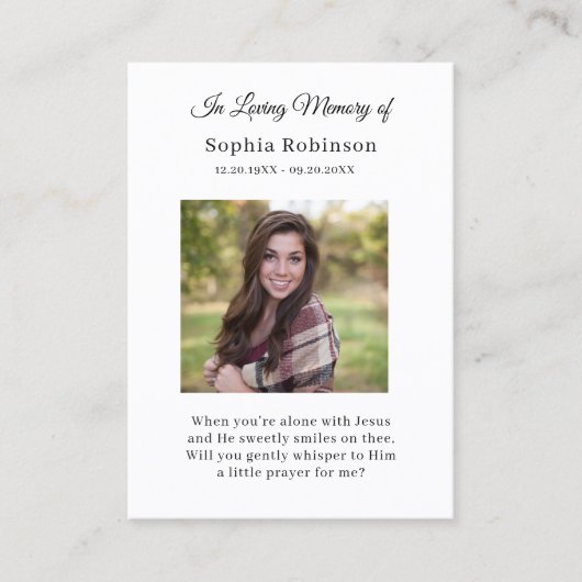 メモリアルバードフォト葬儀祈りの言葉カード 名刺 (正面)