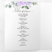 メモリアルパープルウォーターカラーフローラ葬儀 三つ折りプログラム (内部最初)