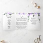 メモリアルパープルウォーターカラーフローラ葬儀 三つ折りプログラム (内部)