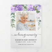 メモリアルパープルウォーターカラーフローラ葬儀 三つ折りプログラム (カバー)