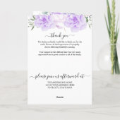 メモリアルパープルウォーター色フローラ葬儀プログラム カード (裏面)