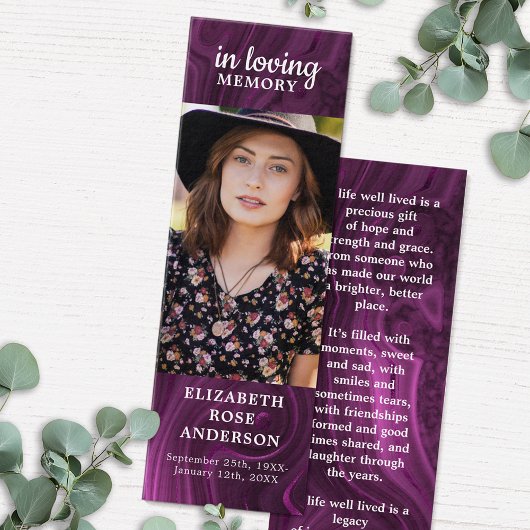 メモリアルパープル大理石葬式祈りの言葉ブックマーク