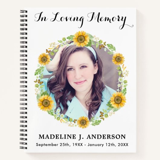 メモリアルヒマワリフローラ写真葬儀ゲストブック ノートブック (正面)