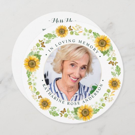 メモリアルヒマワリ写真葬式祈りの言葉カード シーズンカード (正面/裏面)