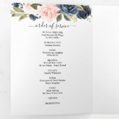 メモリアルピンクネイビー水彩フローラ葬儀 三つ折りプログラム (内部最初)