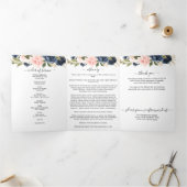 メモリアルピンクネイビー水彩フローラ葬儀 三つ折りプログラム (内部)