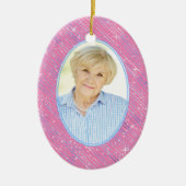 メモリアルピンクブルーストライプクリスマスオーバルフォトクリスマス セラミックオーナメント (正面)