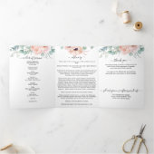 メモリアルピンク牡丹の水彩フローラ葬儀 三つ折りプログラム (内部)