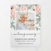 メモリアルピンク牡丹の水彩フローラ葬儀 三つ折りプログラム (カバー)