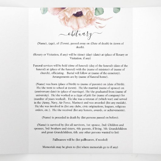 メモリアルピンク牡丹の水彩フローラ 三つ折りプログラム (内部中)