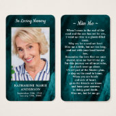 メモリアルフォトエメラルドグリーン葬儀祈りの言葉カード (正面&裏面)