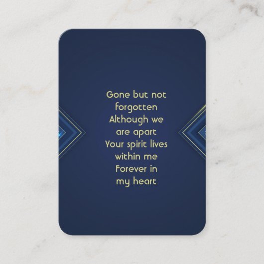 メモリアルフォトエレガント祈りの言葉ブルー&金ゴールド 名刺 (正面)