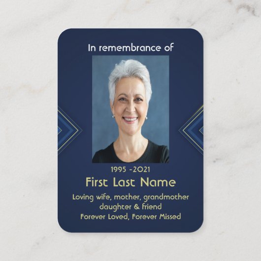 メモリアルフォトエレガント祈りの言葉ブルー&金ゴールド 名刺 (裏面)