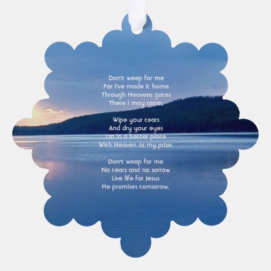 メモリアルフォトクリスチャンレイクサンライズ自然 オーナメントカード (裏面)