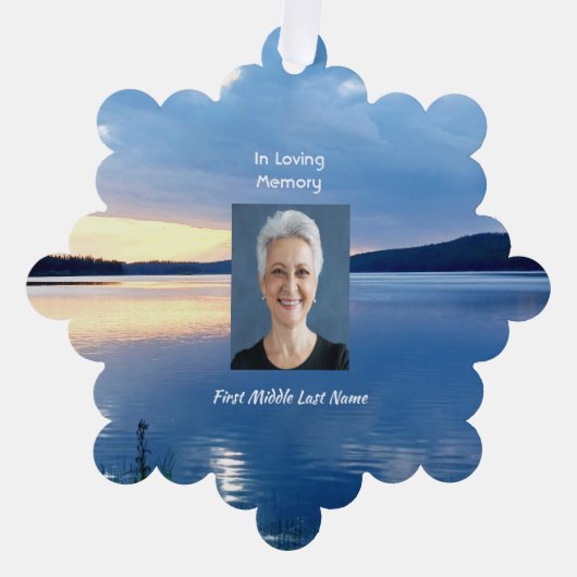 メモリアルフォトクリスチャンレイクサンライズ自然 オーナメントカード (正面)