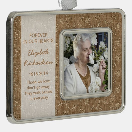 メモリアルフォトクリスマスクリスマス素朴バーラップレース シルバープレートフレームオーナメント