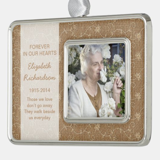 メモリアルフォトクリスマスクリスマス素朴バーラップレース シルバープレートフレームオーナメント (左)