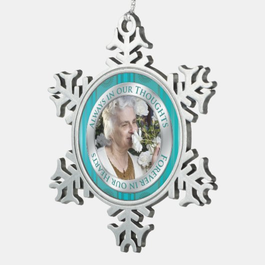 メモリアルフォトクリスマスティール(緑がかった色)シルバー スノーフレークピューターオーナメント (右)