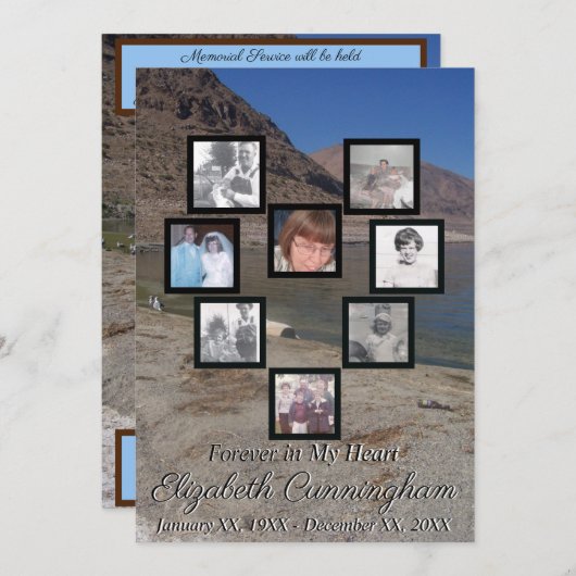 メモリアルフォトコラージュハート湖と山 招待状 (正面/裏面)