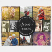 メモリアルフォトコラージュフォーエバーハートズブラック フリースブランケット (正面(横))