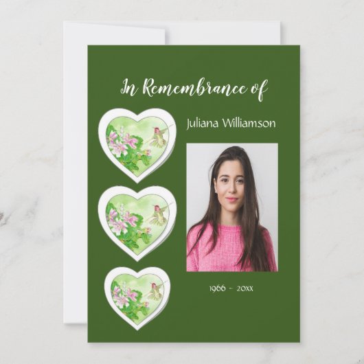 メモリアルフォトハミングバードガーデンバード招待状 招待状 (正面)