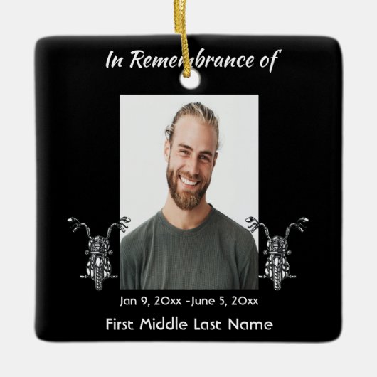 メモリアルフォトバイクバイクもしくは自転車に乗る人 セラミックオーナメント (正面)