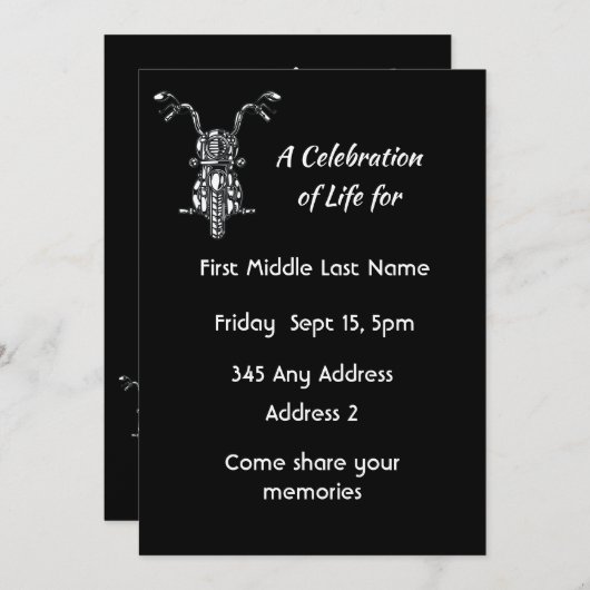 メモリアルフォトバイクバイクもしくは自転車に乗る人 招待状 (正面/裏面)
