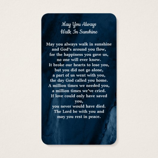 メモリアルフォトブルーマーブル葬儀祈りの言葉カード (裏面)