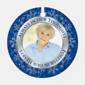 メモリアルフォトブルー常に私たちの思考のクリスマス メタルオーナメント (裏面)
