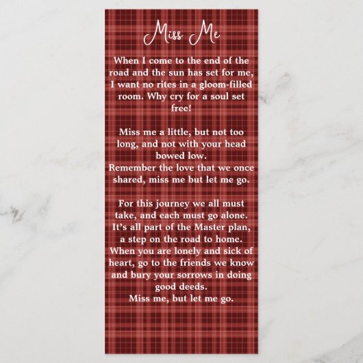 メモリアルフォトプレイド葬儀祈りの言葉しおりカード (裏面)