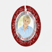 メモリアルフォトレッド常に私たちの思考クリスマス メタルオーナメント (正面左)