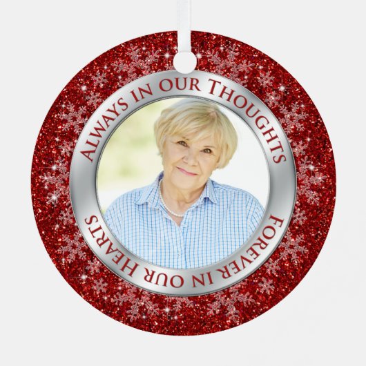 メモリアルフォトレッド常に私たちの思考クリスマス メタルオーナメント (裏面)