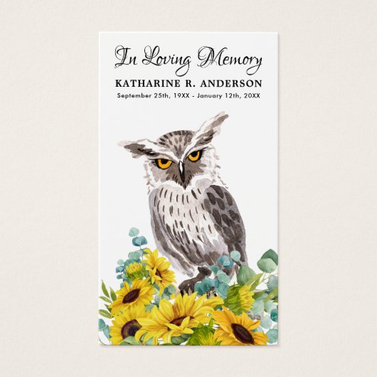 メモリアルフクロウひまわりフローラ葬儀祈りの言葉カード (正面)