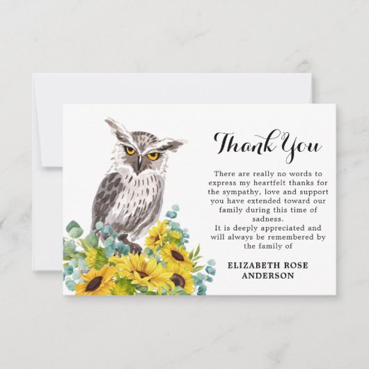 メモリアルフクロウひまわり悔やみや弔慰葬儀 サンキューカード (正面)