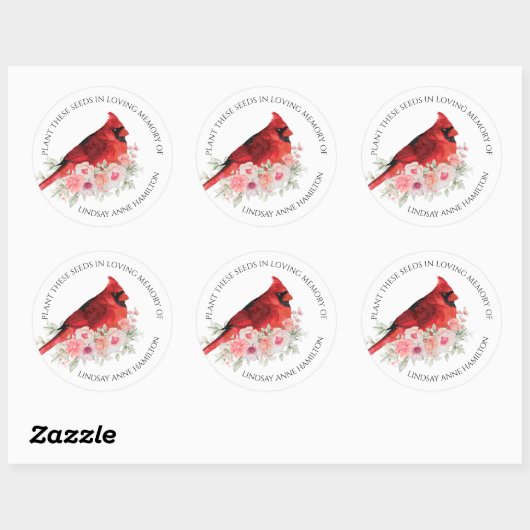 メモリアルフラワーシーズ水彩(鳥)ショウジョウコウカンチョウのお気に入り ラウンドシール (シート)