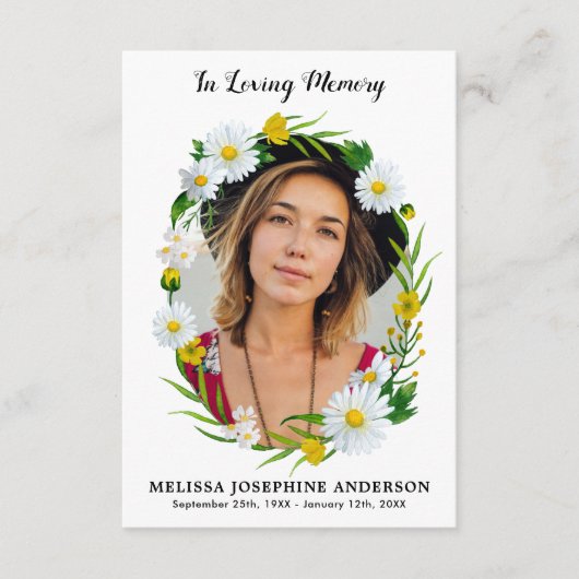 メモリアルフローラデイジー葬儀祈りの言葉カード写真 (正面)