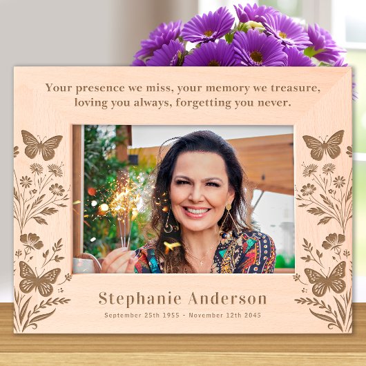 メモリアルフローラバタフライウッド写真記憶 レーザー彫刻フレーム