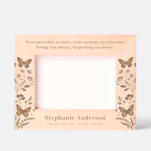 メモリアルフローラバタフライウッド写真記憶 レーザー彫刻フレーム (正面)