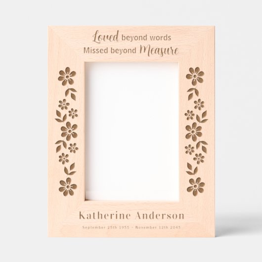 メモリアルフローラパーソナライズされた悔やみや弔慰木写真 レーザー彫刻フレーム (正面)
