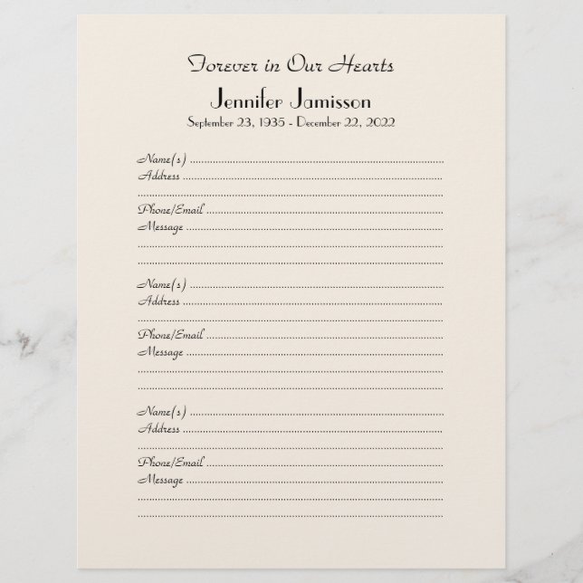 メモリアルブックバインダーフィラーページ、オフ白 (正面)