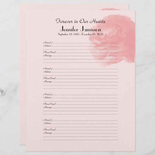 メモリアルブックフィラーコーラルピンクローズサインインページ (正面/裏面)