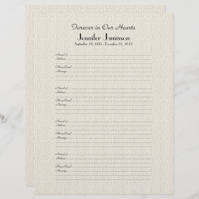 メモリアルブックフィラーサインインページフェイクのラップ (正面/裏面)