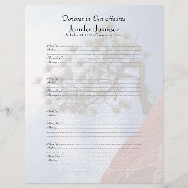 メモリアルブックフィラーサインインページ盆栽ツリー (正面)