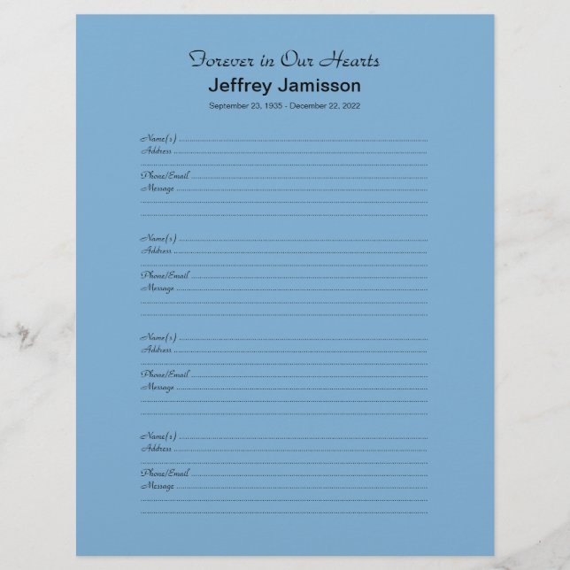 メモリアルブックフィラーサインインページ4ページあたりの名前 (正面)