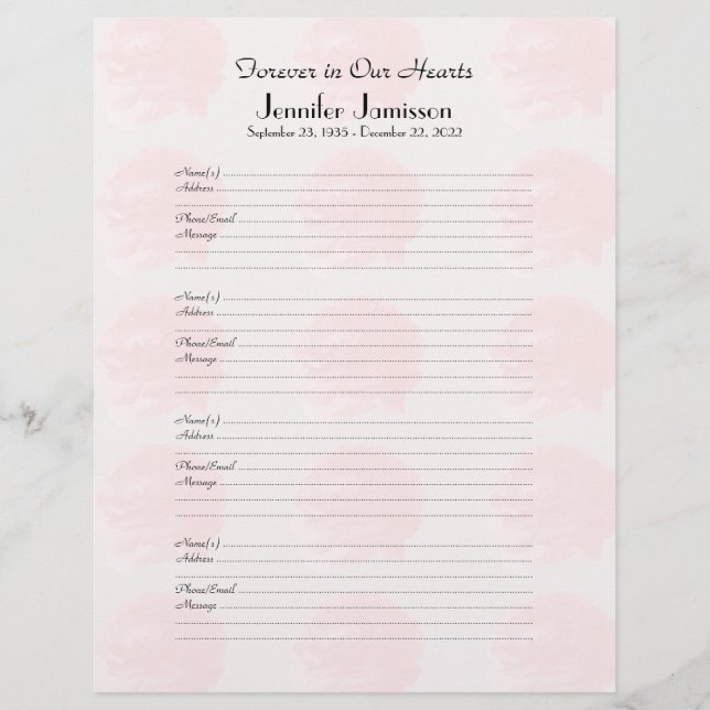 メモリアルブックフィラーサインインページ4名前ページバラ (正面)