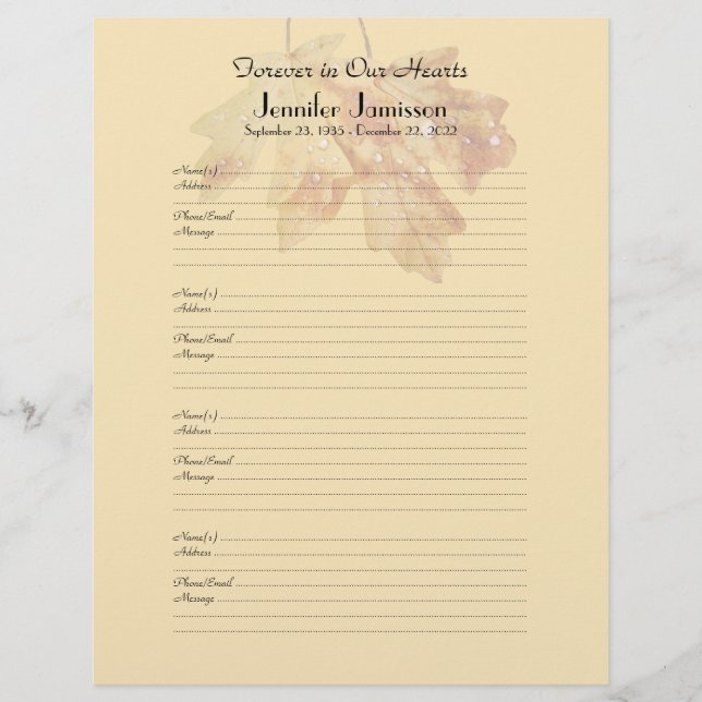 メモリアルブックフィラーサインイン4ページ/ページ (正面)